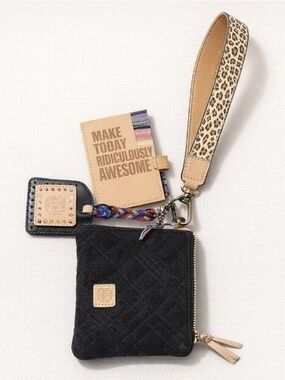 Consuela Black Quilted Wristlet with Leopard Strap
